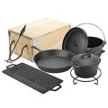 Pre-Seasoned 7 Pieces Hochleistungs Outdoor Camp Topf Gusseisen Kochgeschirr Set